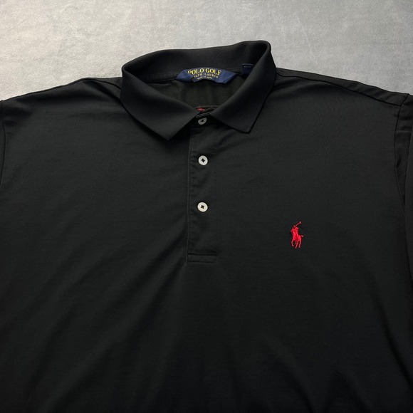Polo Golf Ralph Lauren Mens Black Short Sleeve Polo Shirt Size L Coca Cola Delta - Picture 4 of 10
